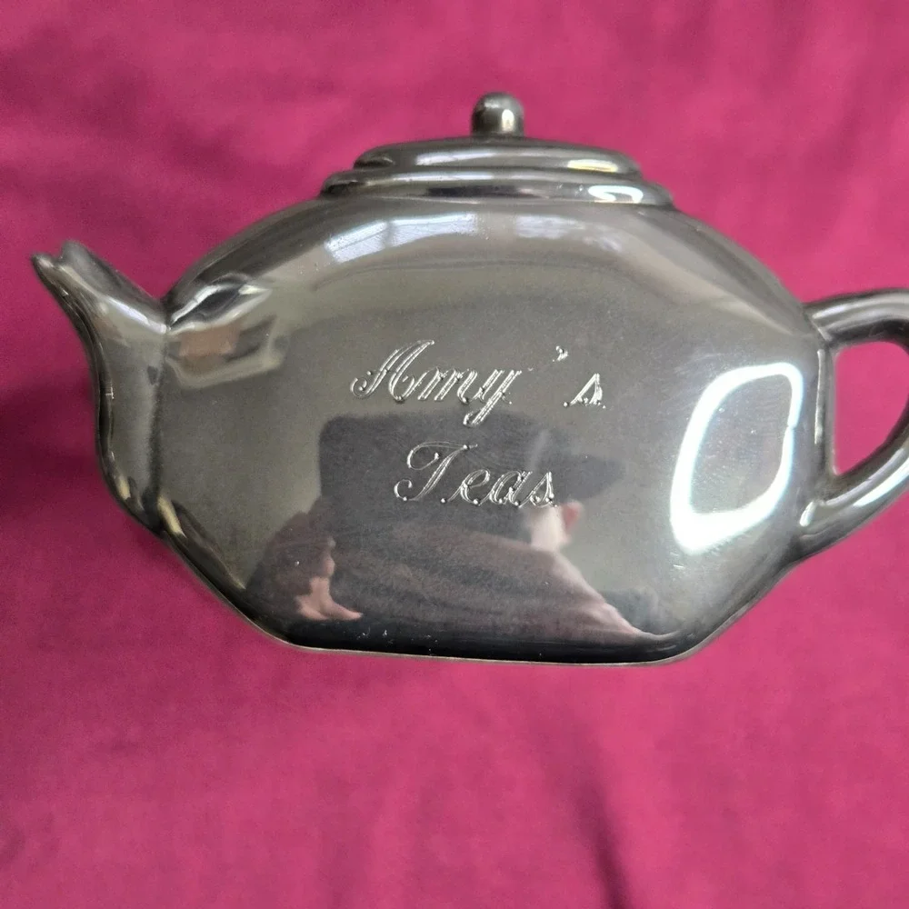 Unbranded Tea Bag Caddy OS Silver Vintage Teapot Shape Amy's Teas Holder